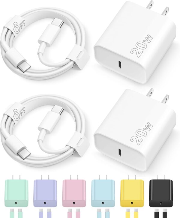 Phone 17 16 15 Fast Charging Type C Chargers USB C Charger Block iPhone 17 Chargers with 2 Pack 6FT Cable for iPhone 17/17 Plus/17 Pro Max/16/16 Plus/16 Pro Max/15/15 Pro Max/iPad Pro/Samsung 1