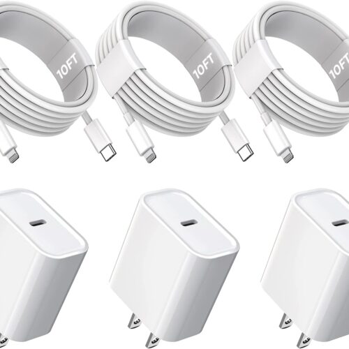10FT iPhone Fast Charger,3Pack Extra Long[Apple MFi Certified]iPhone Charger Fast Charging Quick 10Foot USB C to Lightning Cable Cord Adapter Block for iPhone 14 Pro Max/14 Plus/13/12Mini/11/XS/X/iPad