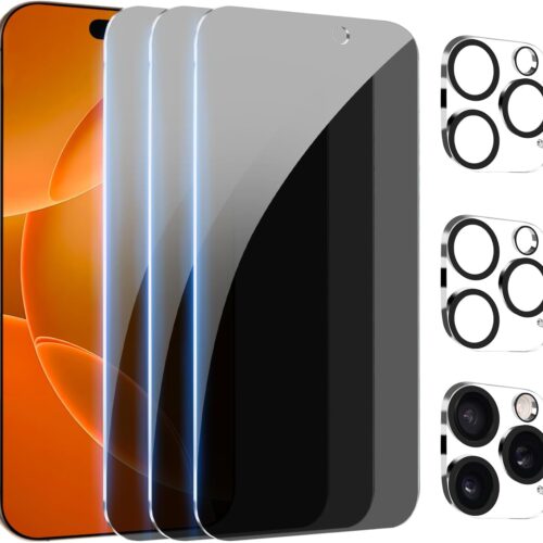 3+3Pack for iPhone 16 Pro Max Privacy Screen Protector with Camera Lens Protector Full Coverage Anti-Spy Tempered Glass Film 9H Hardness Easy Installation Bubble Free [6.9 inch]