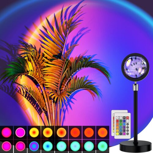 1 Sunset Lamp Projection Led Lights with Remote, Multicolor Colors Night Light 360° Rotation Rainbow Lights 4 Modes Setting for Photography/Selfie/ Party/Home/Living Room/Bedroom Decor