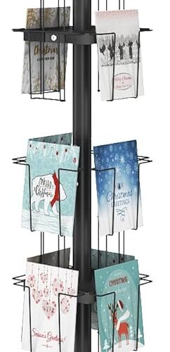 28 Pockets Countertop Rotating Greeting Card Rack, 7 Tier magazine Display Stand Rotating magazine rack for Postcards, Brochures, and Greeting Card