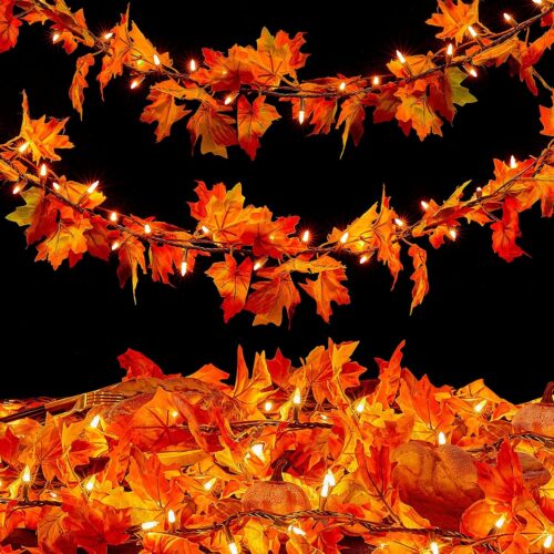 Fall Decor Fall Decorations for Home 9FT Plug in Fall Garland with Lights 50 Orange Bulbs Connectable Lighted Fall Garland Light for Indoor Outdoor Halloween Thanksgiving Harvest Decorations