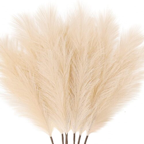 1 Boho Decor 7-Pcs 38"/3.1FT Faux Pampas Grass Large Tall Fluffy Artificial Fake Flower Bulrush Reed Grass for Vase Filler Farmhouse Home Wedding Decorations (Beige)