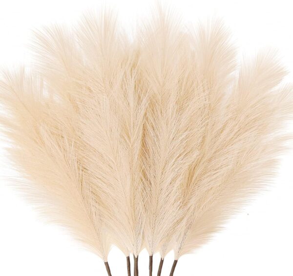 Boho Decor 7-Pcs 38"/3.1FT Faux Pampas Grass Large Tall Fluffy Artificial Fake Flower Bulrush Reed Grass for Vase Filler Farmhouse Home Wedding Decorations (Beige) 1