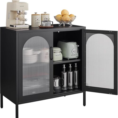 1 Buffet Cabinet, Modern Industrial Style Sideboard Buffet Cabinet, with Adjustable Shelves Credenza for Living Kitchen Dining Farmhouse, 15.8" L x 27.6" W x 35" H Black