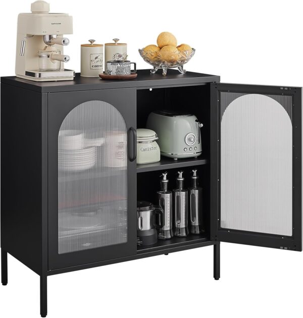 Buffet Cabinet, Modern Industrial Style Sideboard Buffet Cabinet, with Adjustable Shelves Credenza for Living Kitchen Dining Farmhouse, 15.8" L x 27.6" W x 35" H Black 1