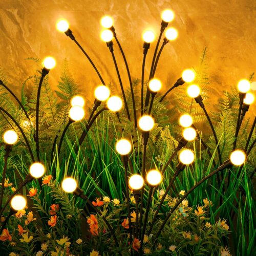 1 Solar Lights Outdoor(4-Pack, 32 LEDs), ASMAD Solar Garden Lights, Outdoor Decorations, Firefly Light for Patio Decor, Big Bulb, Unique Gifts for Women, Gifts for Grandma