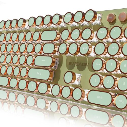 Typewriter Style Mechanical Gaming Keyboard, Wired Mechanical Keyboards,104 Keys Backlit LED Keyboards, Media Control Knob, Wired Computer Keyboard Pink Switch for Windows/Mac/PC-Green