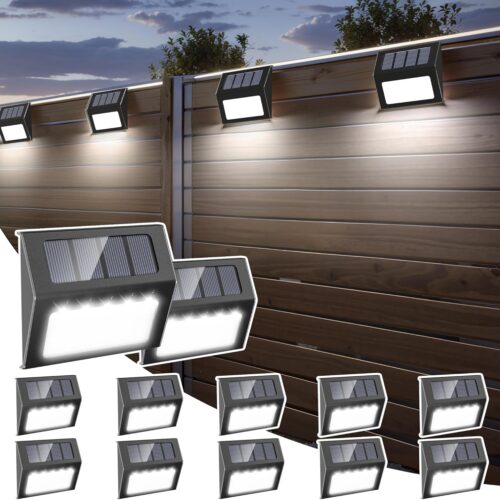 Solar Lights Outdoor Waterproof, Solar Fence Lights Auto On/Off, Bright LED Outdoor Lighting for Fence, Patio, Deck, Garden, Pathway