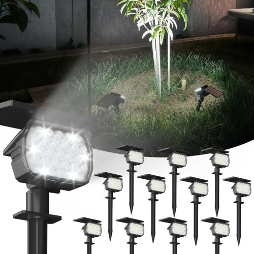 1 Solar Spotlight Outdoor, IP67 Waterproof Solar Landscape Spot Lights,Uplights for Yard Garden Pathway - 12 Pack (Cool White) 27 LED 3 Lighting Modes