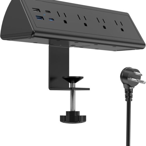 1 Jgstkcity Desk Clamp Power Strip,20W Fast Charging Station,Surge Protector Nightstand Edge Mount,1875W Extension Cord with Multiple Outlets,2 USB-C,2 USB-A,for Home Office (Black, 6 FT)