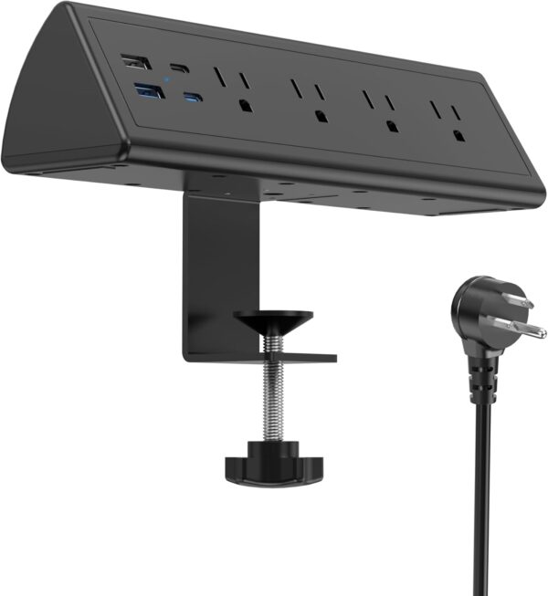 Jgstkcity Desk Clamp Power Strip,20W Fast Charging Station,Surge Protector Nightstand Edge Mount,1875W Extension Cord with Multiple Outlets,2 USB-C,2 USB-A,for Home Office (Black, 6 FT) 1 Outlets