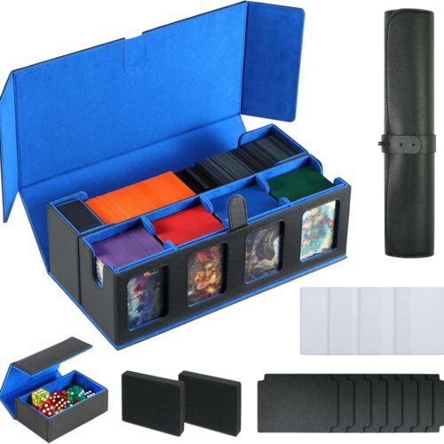 Trading Card Deck Case for 1600 Cards, Storage Box with Display Windows for MTG Commander, Magic Cards, PTCG, Sport Cards and Other Trading Card Games - BLUE