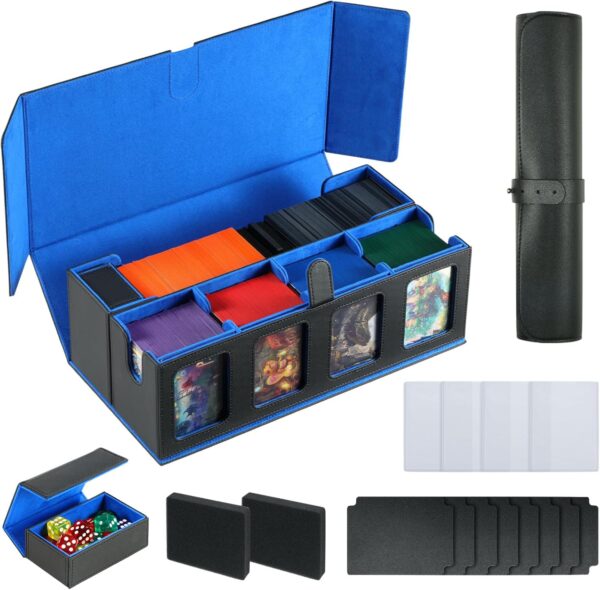 Trading Card Deck Case for 1600 Cards, Storage Box with Display Windows for MTG Commander, Magic Cards, PTCG, Sport Cards and Other Trading Card Games - BLUE 1 Cards