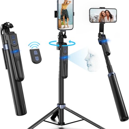 Auto Face Tracking Tripod 360 Rotation with Stand,Android and iPhone Tripod Holder with Remote and Gesture Control, No App,Built-in Tracking Camera Selfie Stick for Vlog Video Recording Tiktok