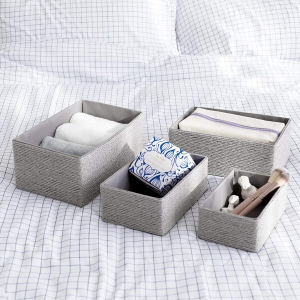 LA JOLIE MUSE Storage Baskets Set 4 - Stackable Woven Basket Paper Rope Bin, Storage Boxes for Makeup Closet Bathroom Bedroom (Gray) 1
