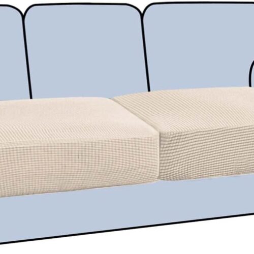 H.VERSAILTEX Stretch 2 Piece T Cushion Sofa Slipcovers Individually Sofa Cushion Covers for 2 Cushion Couch Sofa Seat Cushion Covers with Elastic Bands Featuring Thicker Jacquard Fabric, Natural