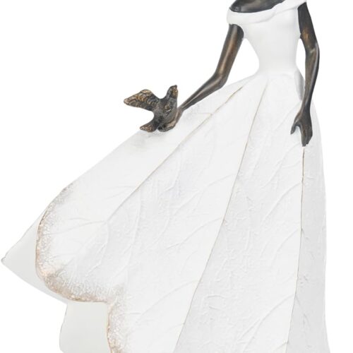 1 Guichifun Fairy Statue Collection Home Decoration - White Leaf Angel Girls with Bird Resin Home Decor for Outdoor or Indoor Outdoor Yard Decorations Figurines Retirement Gift 8.5 x 5.25 x 12 Inch