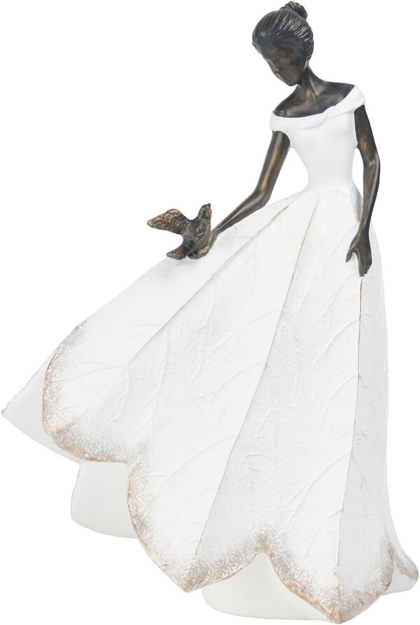 Guichifun Fairy Statue Collection Home Decoration - White Leaf Angel Girls with Bird Resin Home Decor for Outdoor or Indoor Outdoor Yard Decorations Figurines Retirement Gift 8.5 x 5.25 x 12 Inch 1
