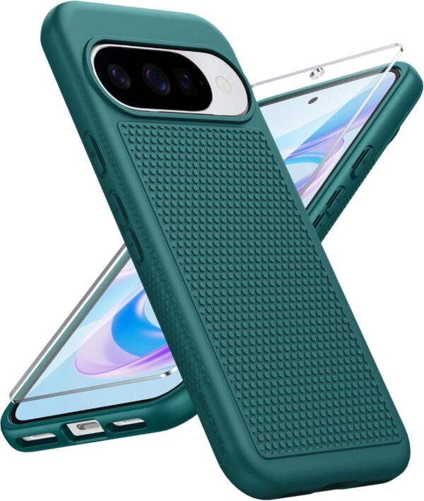 FNTCASE for Google Pixel 10 Case: Compatible 10 Pro/9/9 Pro Dual Layer Protective Lightweight Duty Cell Phone Cover Shockproof Rugged with Non Slip Textured - Military Protection Bumper Tough, Green 1