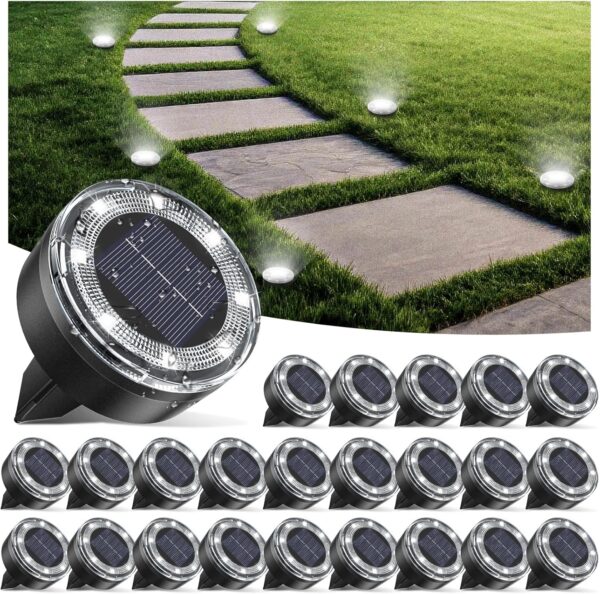 Mini Solar Ground Lights, 24 Pack Solar Lights Outdoor Waterproof, Upgraded LED Flat Landscape Lighting for Outside Pathway Garden Patio Yard Driveway,Cold White 1