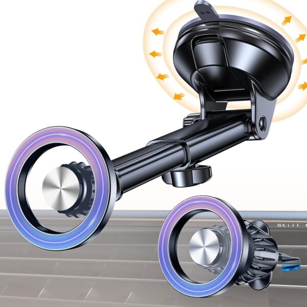 Coolpow for MagSafe Car Mount【Windshield+Vent+Dash】Magnetic Phone Holder for Car Phone Holder Mount Cell Phone Holders for Your Car Accessories Suction Cup Stand for Garmin GPS for iPhone 17 16 15 14 1