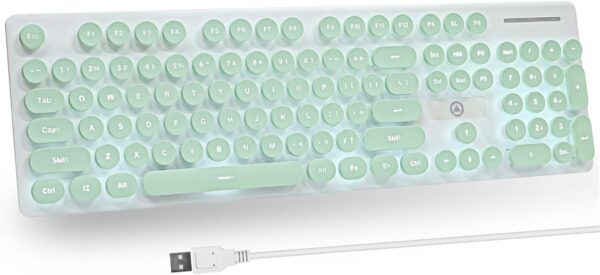 Typewriter Keyboard 104-key Punk Gaming Retro Keyboard LED White Backlit Cute Keyboard with Wired USB Suitable for PC/Win/Mac/Laptop Computer Keyboard(Green) 1
