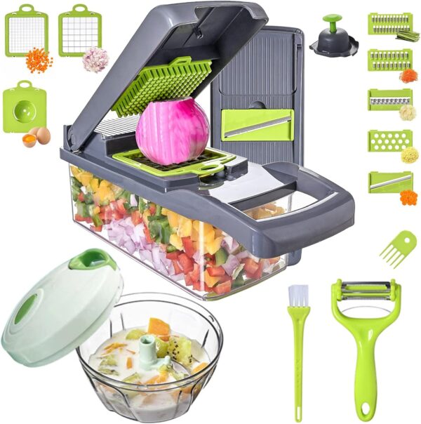 Vegetable Chopper Slicer 16-in-1 with Spice Chopper Set 7 Blades Veggie Dicer Onion Fruit Cutter 1