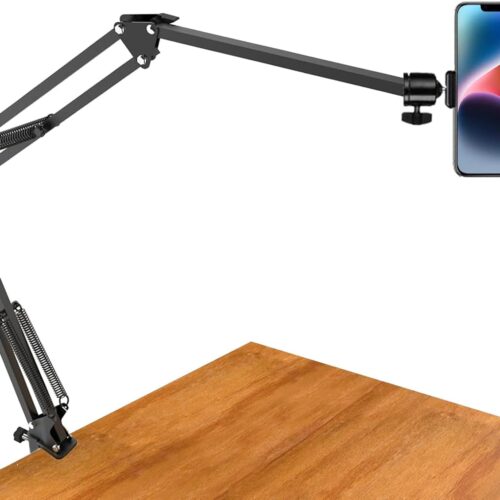 1 Overhead Tripod Mount for Camera Webcam Ring Light, Long Over Head Articulating Arm with Phone Holder and Ball Head, Desktop Lazy Arm Clamp Phone Stand Accessory for Live Streaming,Video Recording