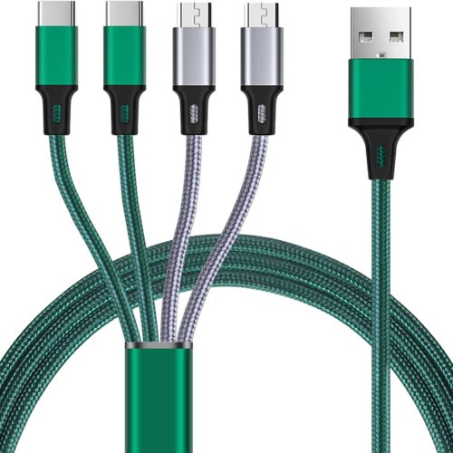 Multi Charging Cable [3A 4ft 2-Pack], Nylon Braided 4 in 1 USB with 2 Micro USB/2 Type C Port Connector Fast Charger Cord, for iPhone 16 15 Pro Max,Google,Samsung,LG,Sony, Cell Phones Tablets and More