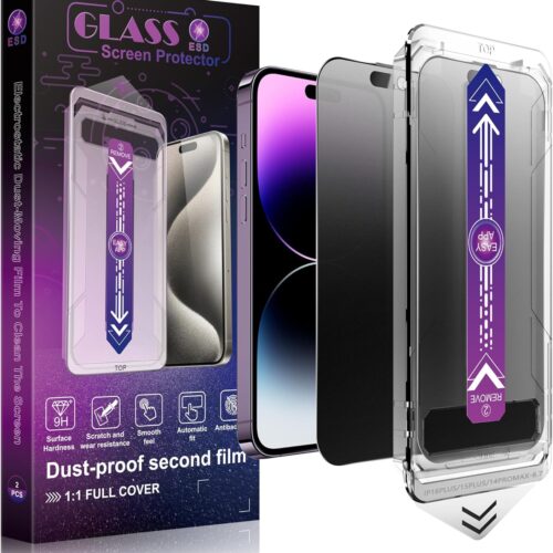 1 2 Pack Matte Privacy Screen Protector for iPhone 16 Plus and iPhone 15 Plus and iPhone 14 Pro Max 6.7-Inch Auto Dust Removal, No Bubbles,Anti-Spy Tempered Glass Film, Easy Installation
