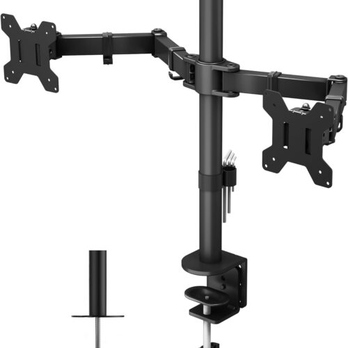 1 BONTEC Dual Monitor Desk Mount, Full Motion Adjustable Monitor Stand for 13–27 Inch Screens, Heavy Duty Arms Hold Up to 22 lbs Each, VESA 75x75/100x100 mm, C Clamp and Grommet Base, Cable Management