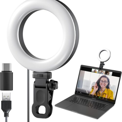 1 Ring Light Clip on Laptop Monitor, Webcam Light 10 Brightness Level Video Conference Lighting for Remote Working/Zoom Calls/Self Broadcasting/Live Streaming/Video Recording/TikTok
