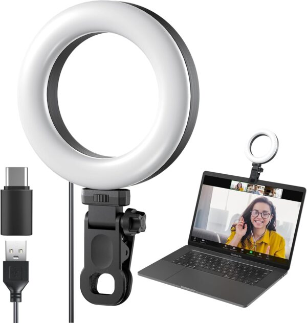 Ring Light Clip on Laptop Monitor, Webcam Light 10 Brightness Level Video Conference Lighting for Remote Working/Zoom Calls/Self Broadcasting/Live Streaming/Video Recording/TikTok 1