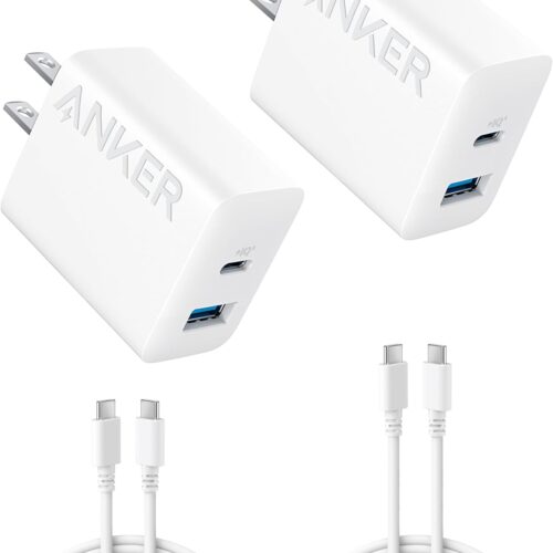 1 Anker iPhone 16 Charger, 2-Pack 20W Fast USB C Charger Block, for iPhone 16/16 Pro Max/15 Series/iPad Pro and More (White, 2 Pack & 2 Cable)