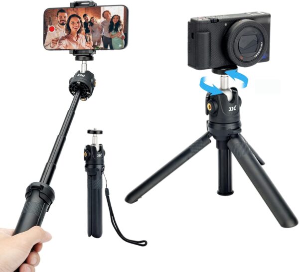 JJC 2 in 1 Extendable Mini Vlogging Tripod & Selfie Stick for Sony ZV-E10 II ZVE10 ZV-1F ZV1F ZV-1 II ZV1 RX100 VII A6100 A6400, Canon PowerShot V1 SX740 HS G7X Mark III II EOS R100 R50 R10 & More 1