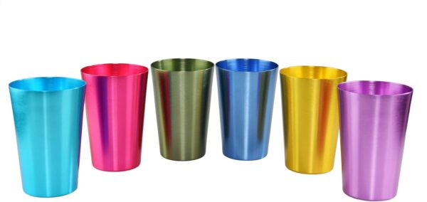 HOME-X Colorful Aluminum Drinking Cups Set of 6, Colored Metal Tumblers, Shatter Resistant, Stackable, 6 Metallic Colors- 12 Ounces 1 Cups