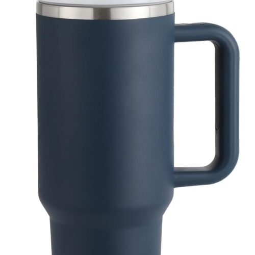 40oz Tumbler with Handle Straw Lid, Stainless Steel Vacuum | Insulated Reusable Travel Mug | Keep Drinks Cold | Ice Gym Cup | Gifts for Women Men Lovers | Car Holder Friendly | Navy Blue