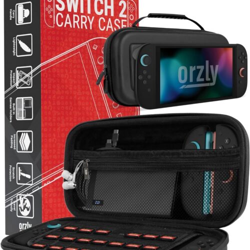 Orzly Case for Nintendo Switch 2 Protective Travel Carry Case with Screen Padding, Game Cards & microSD Slots with Zipped & Open Pockets for Console Accessories - Gift Box Edition