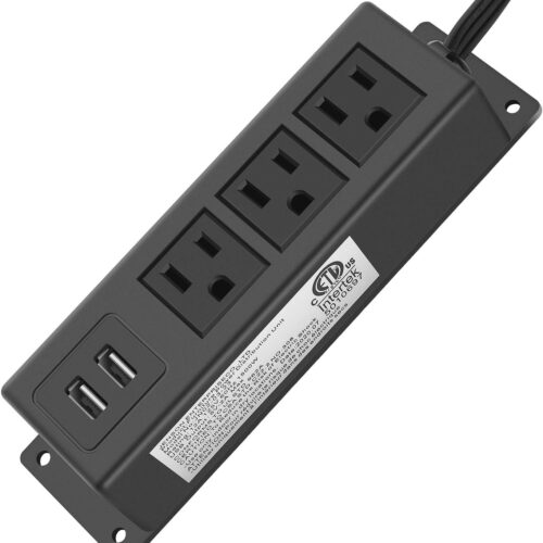 1 CCCEI 3 Outlets Wall Mount Power Outlet Strip with USB, Under Desk Power Strip Mountable Large Flat Plug, Desk Mount, 6FT Power Cord.