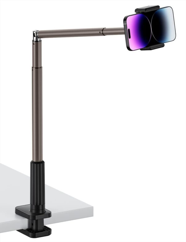 Viozon Phone Holder, Flexible Long Arm,Overhead Mount,360° Angle Adjustable,Aluminum Alloy, C Clamp for Headboard Bedside&Table&Desk,Compatible with 3.5"-6.9" Phone,iPhone 16 15Plus / Pro Max 1 Overhead