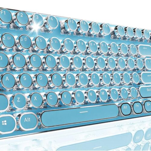 1 EWEADN TK950 Typewriter Keyboard Wireless Mechanical Keyboard, 104 Keys Aesthetic Typewriter Keyboards with White Backlit, Anti-Ghosting, Blue Switch Bluetooth/2.4GHz/Wired Keyboards-Blue