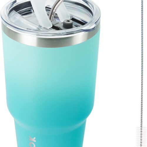 30oz Stainless Steel Tumbler Color Block Insulated Tumblers Cup with Lid and Straw, Double Walled Travel Coffee Mug,Mint