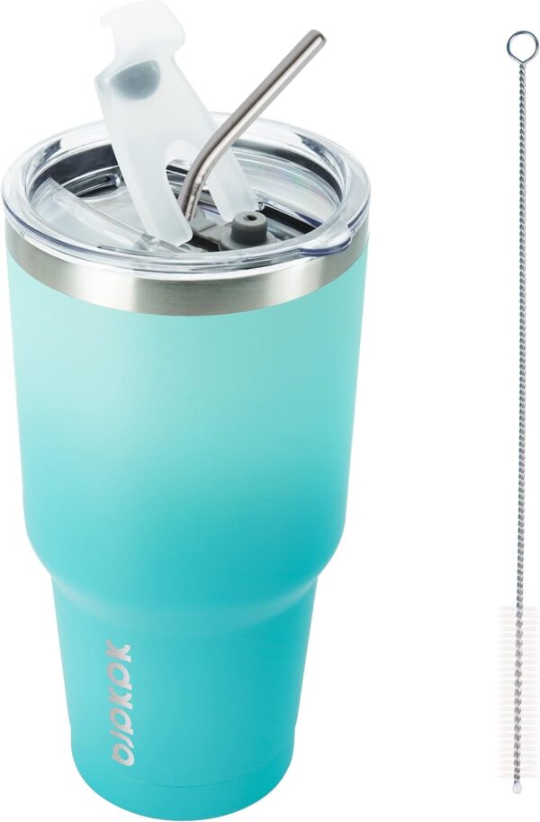 30oz Stainless Steel Tumbler Color Block Insulated Tumblers Cup with Lid and Straw, Double Walled Travel Coffee Mug,Mint 1 Tumbler