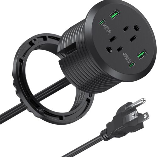 1 Desktop Power Grommet 3-inch Hole,40W Total Fast Charging Station, 2 PD 20W USB C Port,Flush-Mount Recessed Power Strip, 2 AC Outlets,4 USB Ports,in to The Top of Your Desk,6ft Cord