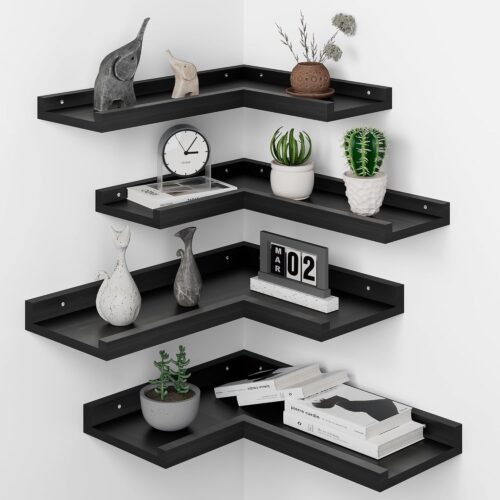 4 Tier Corner Wall Shelf, Floating Corner Shelves L shaped shelf