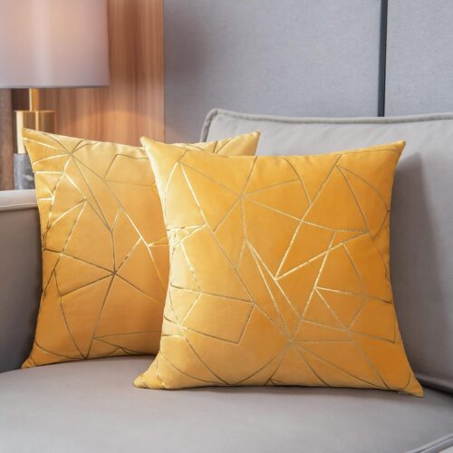 1 Throw Pillow Covers Velvet Decorative 2 Packs Ultra-Soft Cushion Case for,Christmas,Sofa,Bedroom,Car Living Room (Lemon Yellow, 20"X20")