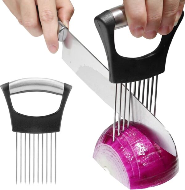 Onion Holder for Slicing, Onion Cutter Vegetable Chopper, Stainless Steel Tomato Slicer Vegetable Cutter 1