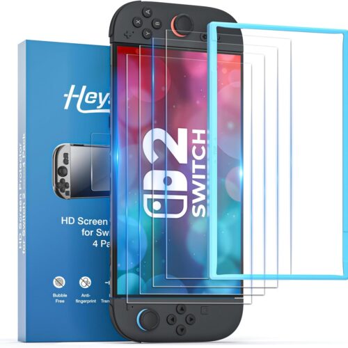 1 4 Pack Switch 2 Screen Protector for Nintendo Switch 2-Tempered Glass, with Switch 2 Screen Protector Installation Tools, Zero Bubble Install,Transparent 4K HD,Anti-Scratch,