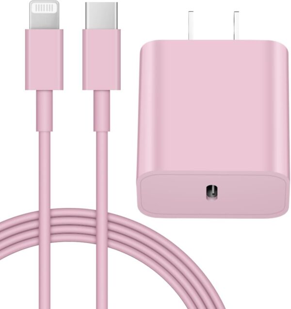 iPhone 14 13 12 Fast Charger 20W PD USB C Wall Charger with 6FT Fast Charging Cable for iPhone 14/14 Pro/14 Pro Max/14 Plus/13/12/11/Pro/Pro Max/Mini/Xs Max/X, iPad - Pink 1
